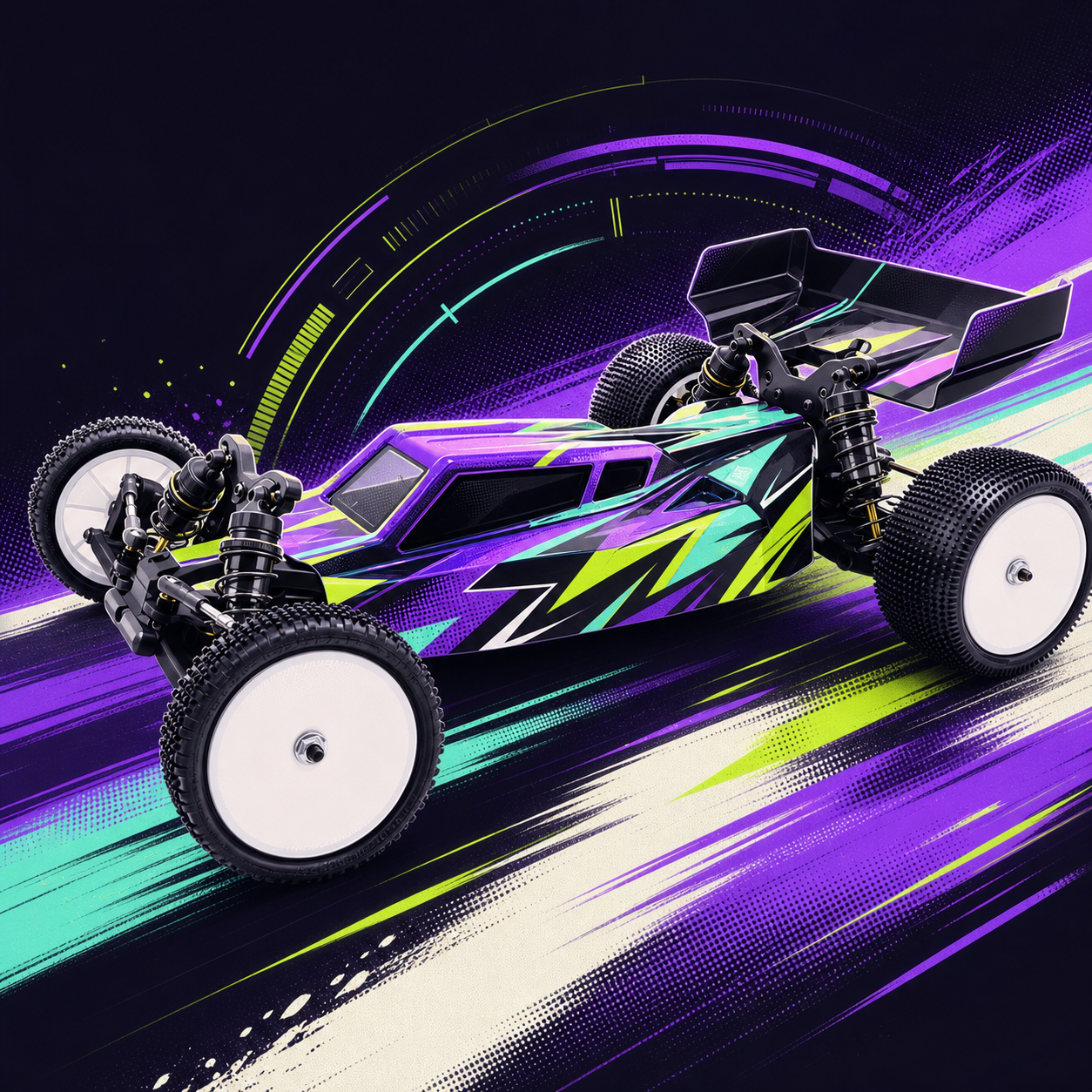 Stylised unbranded off-road radio-controlled racing buggy